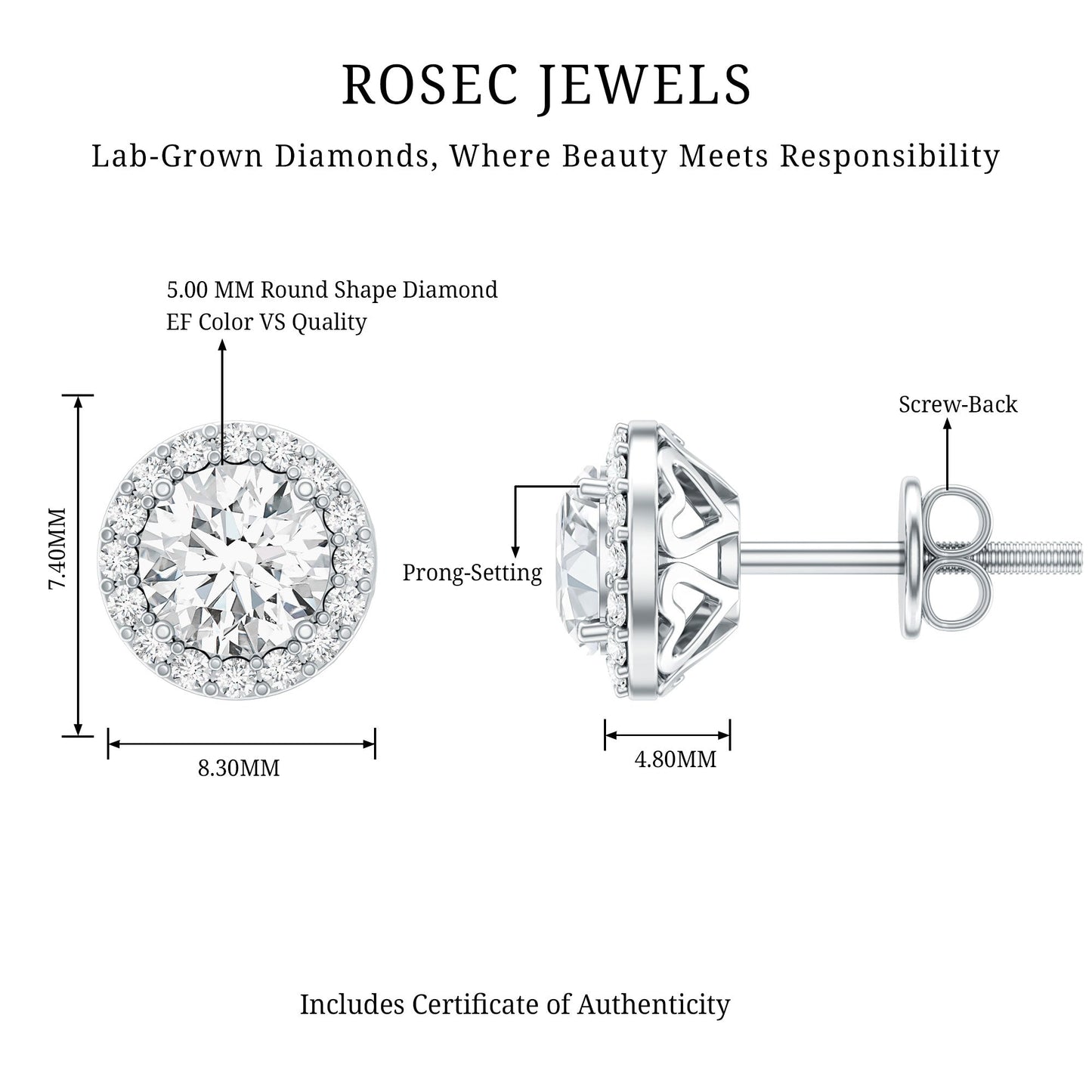 Classic Lab Grown Diamond Stud Earrings with Halo