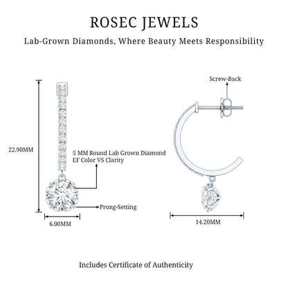 Lab Grown Diamond Minimal Hoop Drop Earrings