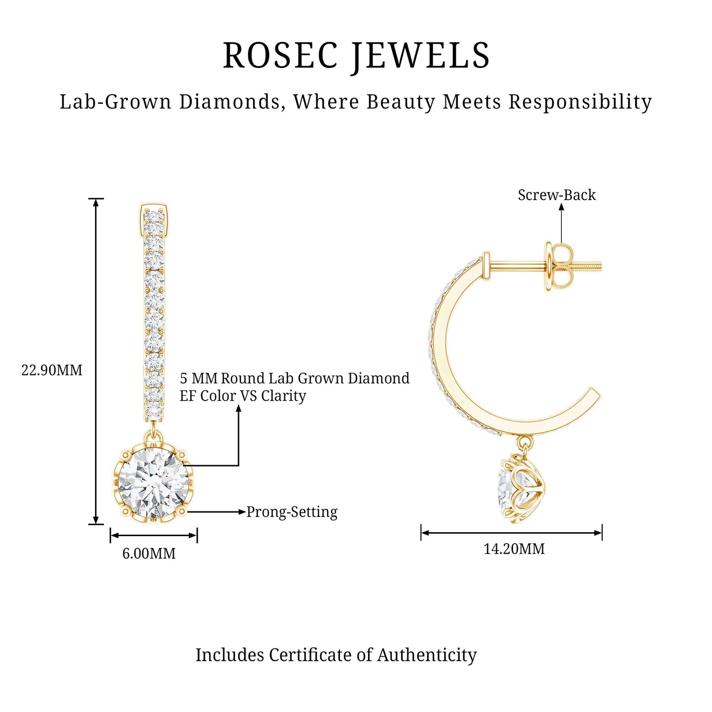 Lab Grown Diamond Minimal Hoop Drop Earrings