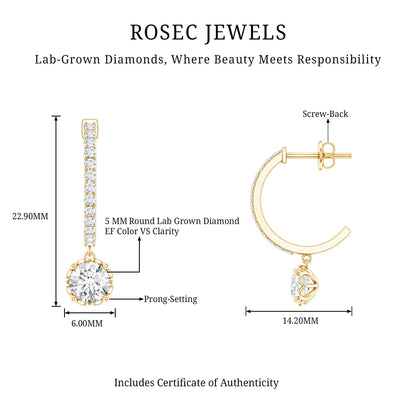 Lab Grown Diamond Minimal Hoop Drop Earrings