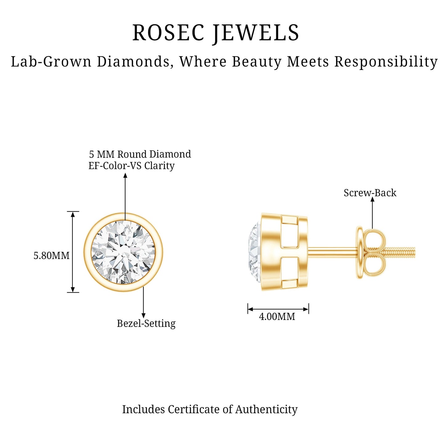 Solitaire Lab Grown Diamond Dainty Stud Earrings