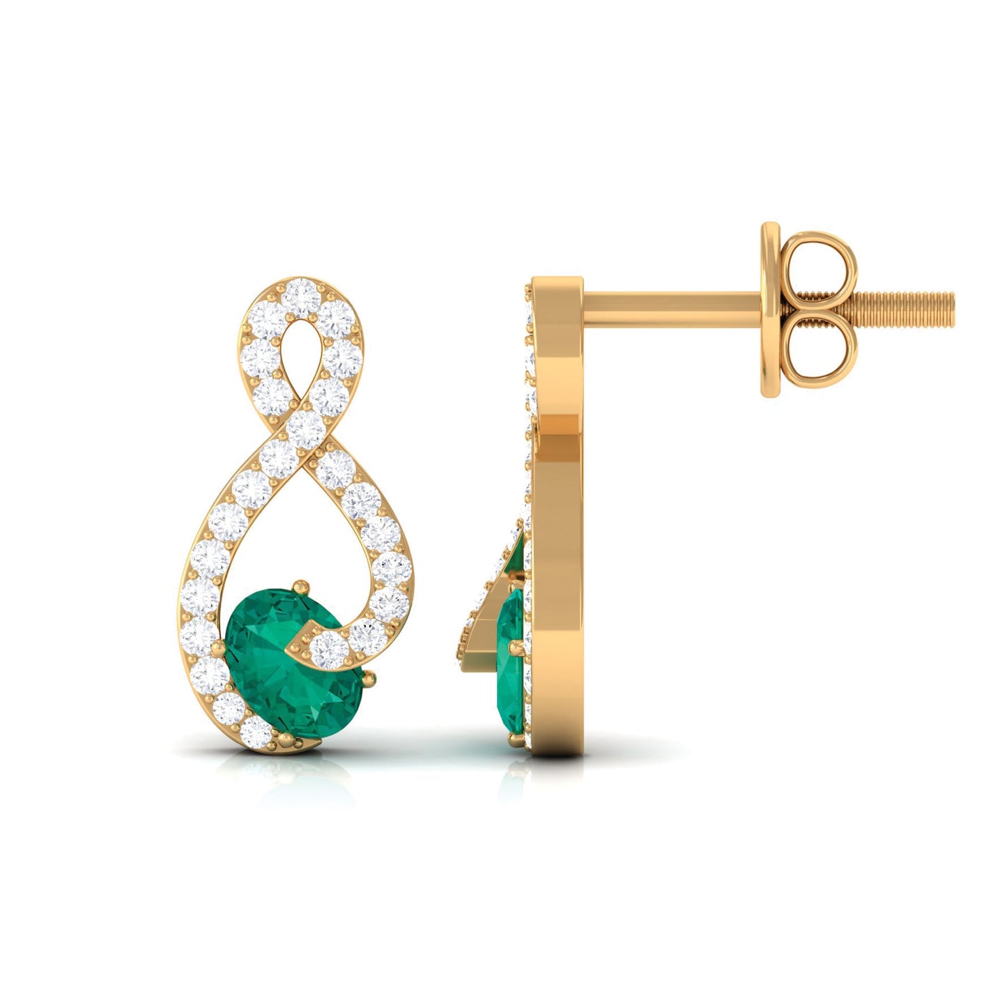 Natural Emerald Diamond Infinity Earrings with Screw Back