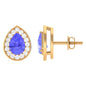 Real 1.6 Carat Pear Shape Tanzanite Stud Earrings with Diamond Halo