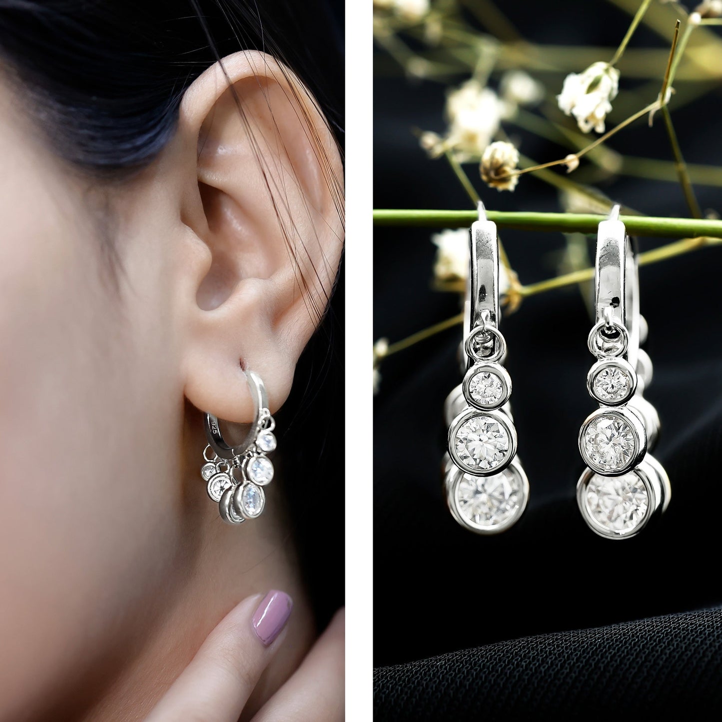 Certified Bezel Set Moissanite Hoop Dangle Earrings