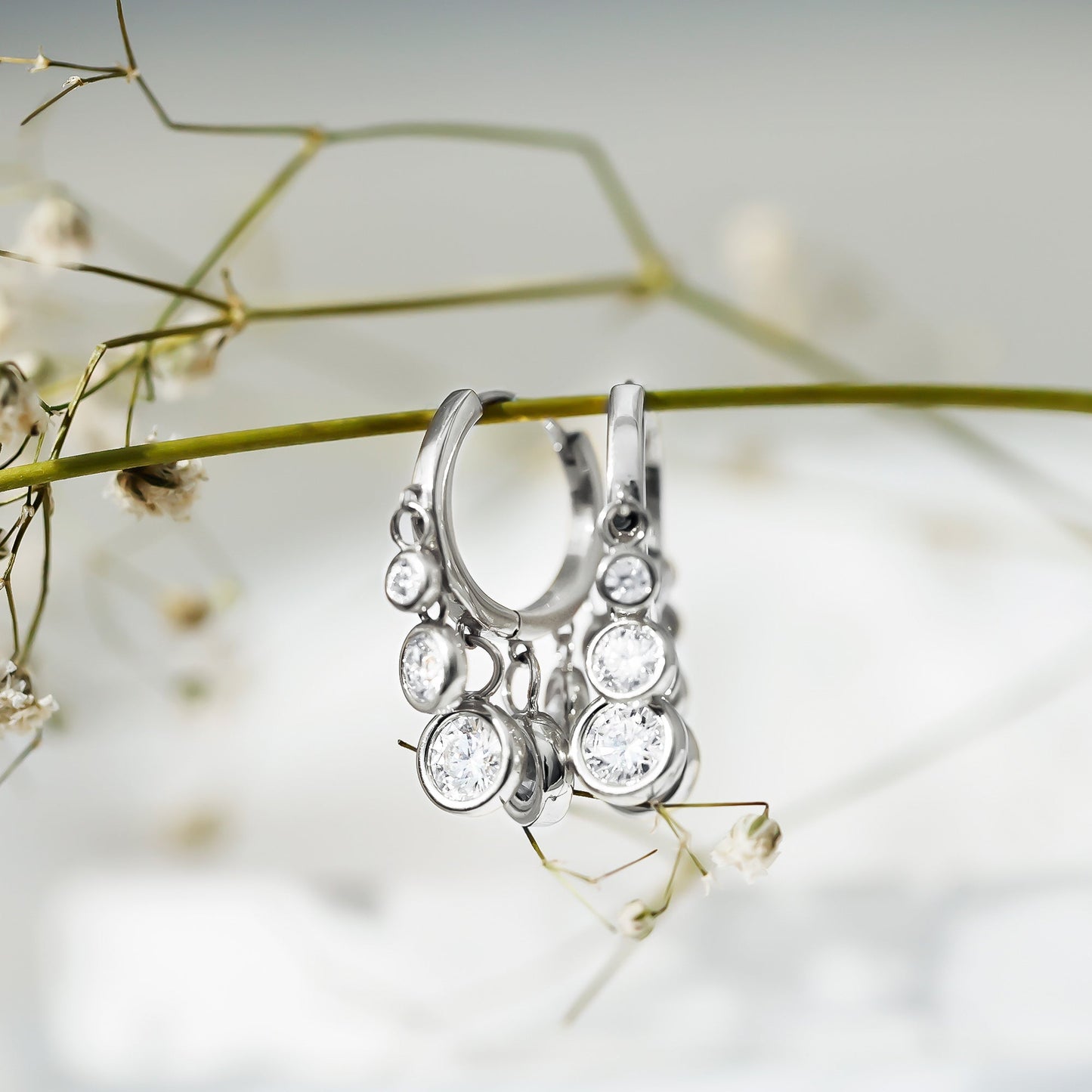 Certified Bezel Set Moissanite Hoop Dangle Earrings