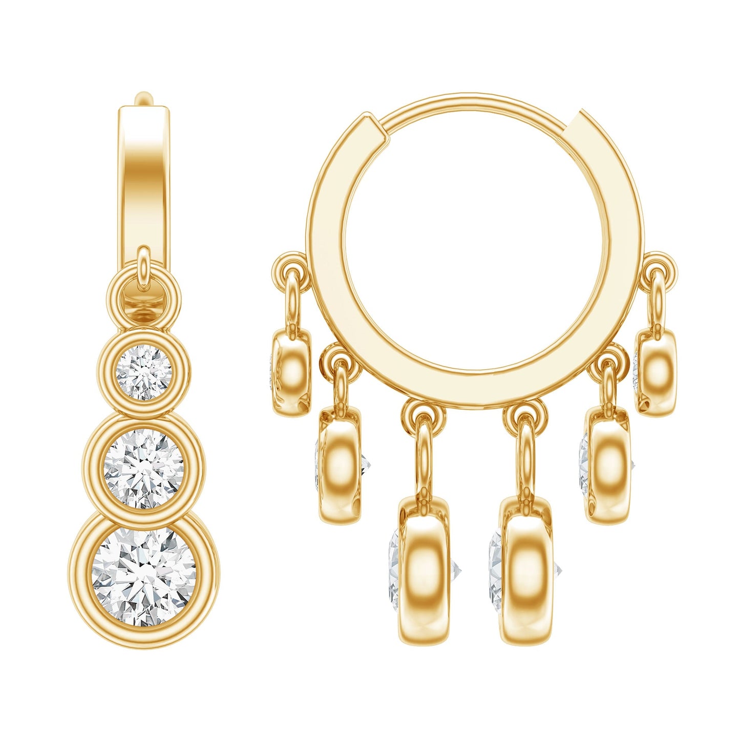 Bezel Set Moissanite Hinged Hoop Drop Earrings in Silver
