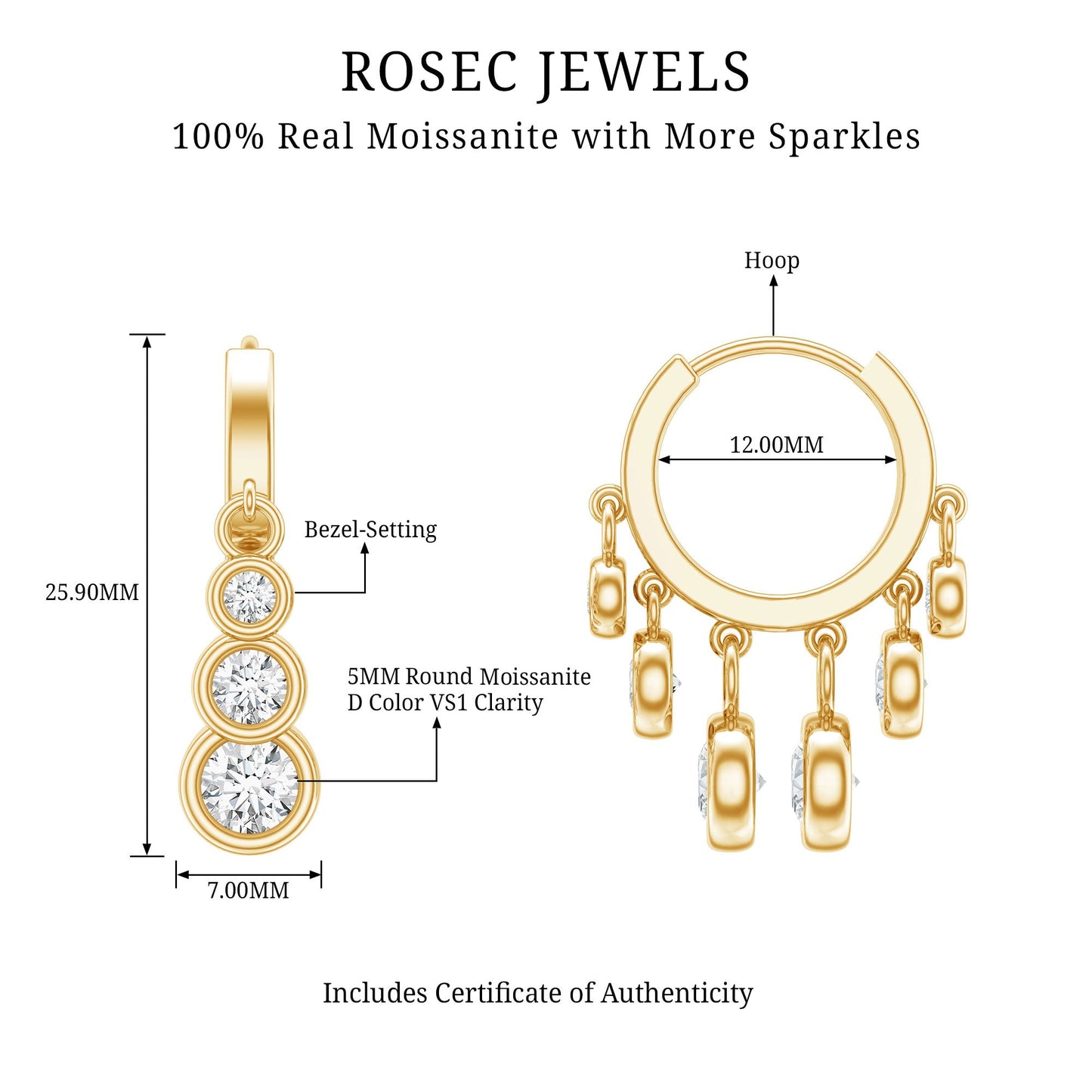 Bezel Set Moissanite Hinged Hoop Drop Earrings in Silver