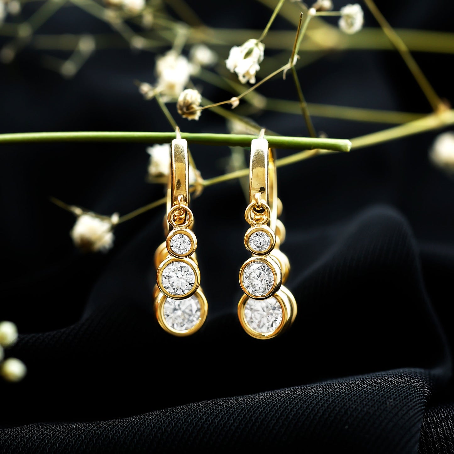 Certified Bezel Set Moissanite Hoop Dangle Earrings