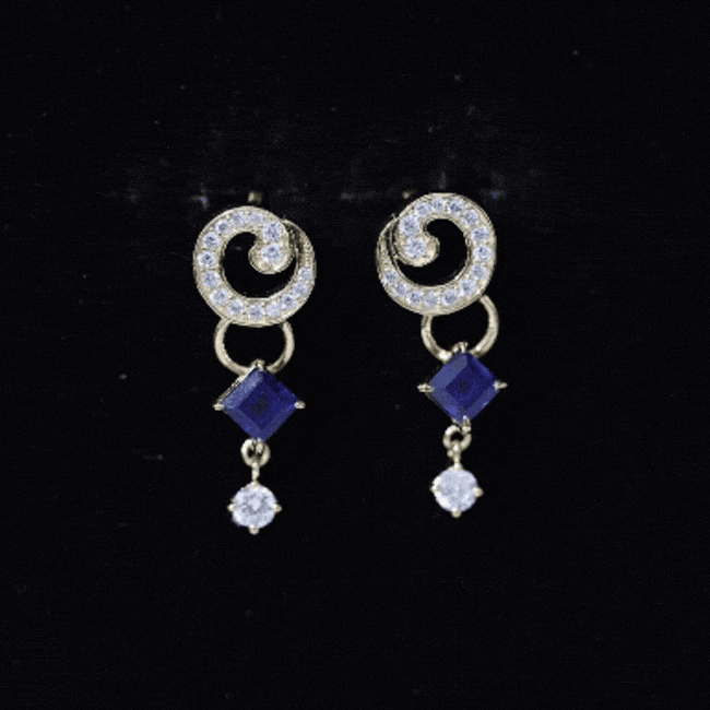 Lab Grown Blue Sapphire and Diamond Wedding Dangle Earrings