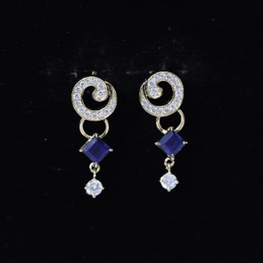 Lab Grown Blue Sapphire and Diamond Wedding Dangle Earrings