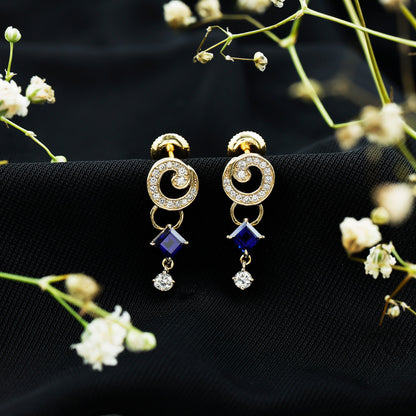 Lab Grown Blue Sapphire and Diamond Wedding Dangle Earrings