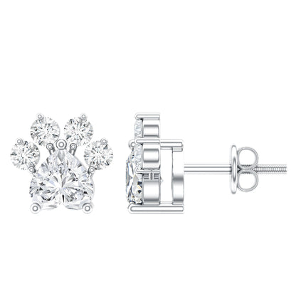 Natural Diamond Paw Stud Earrings for Women