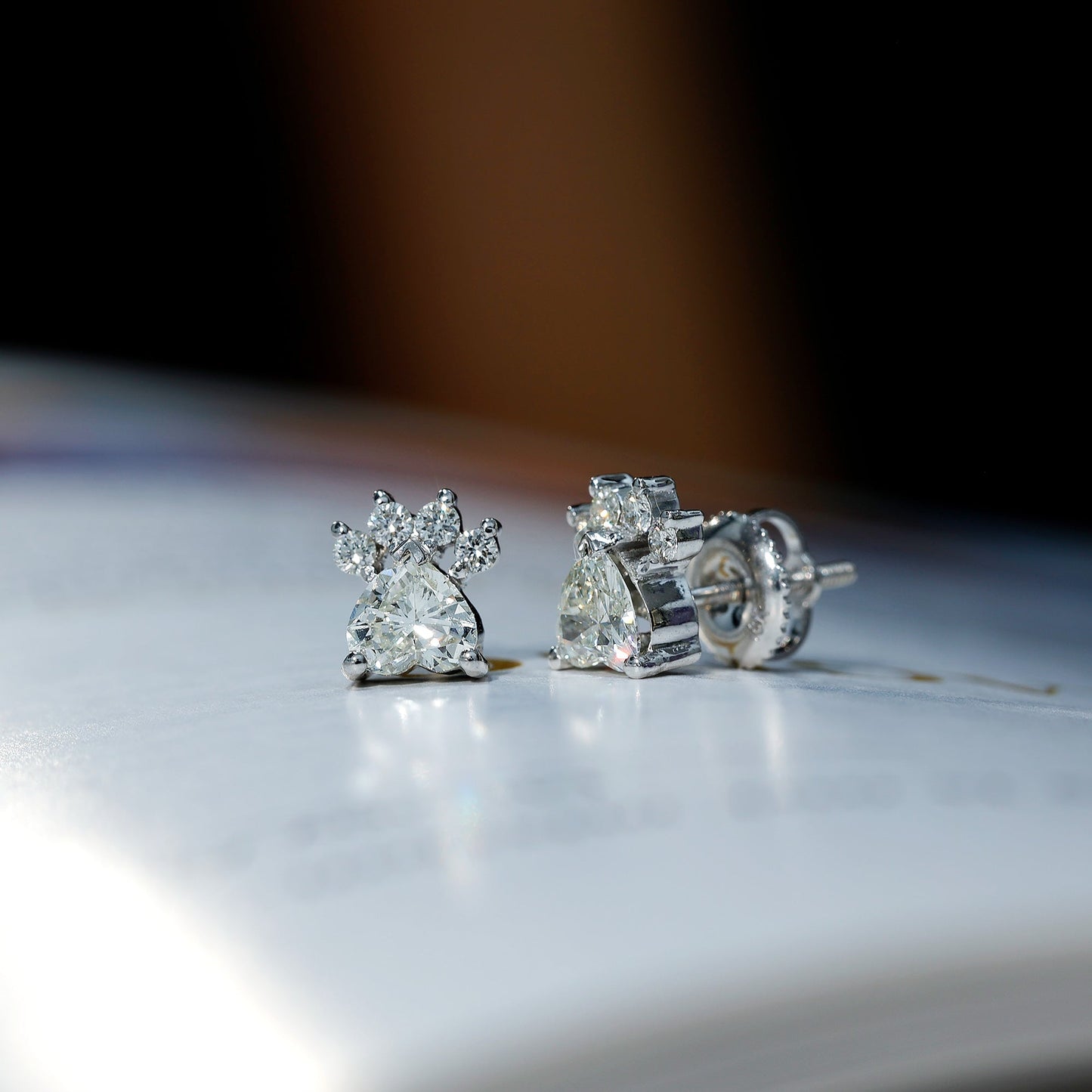 Natural Diamond Paw Stud Earrings for Women