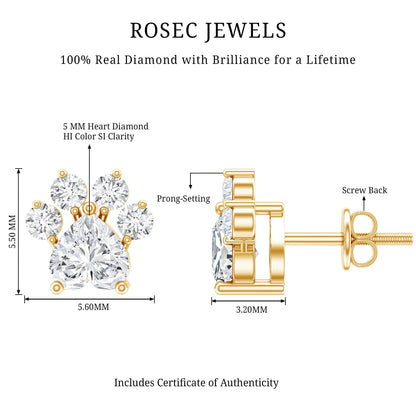 Natural Diamond Paw Stud Earrings for Women