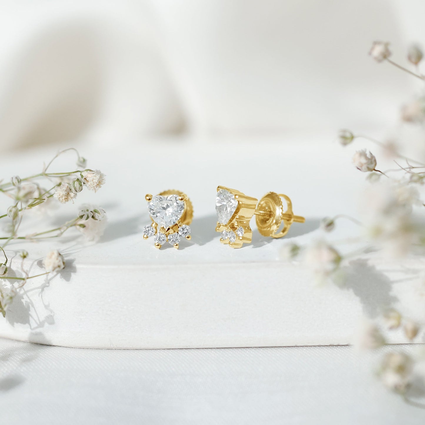 Natural Diamond Paw Stud Earrings for Women