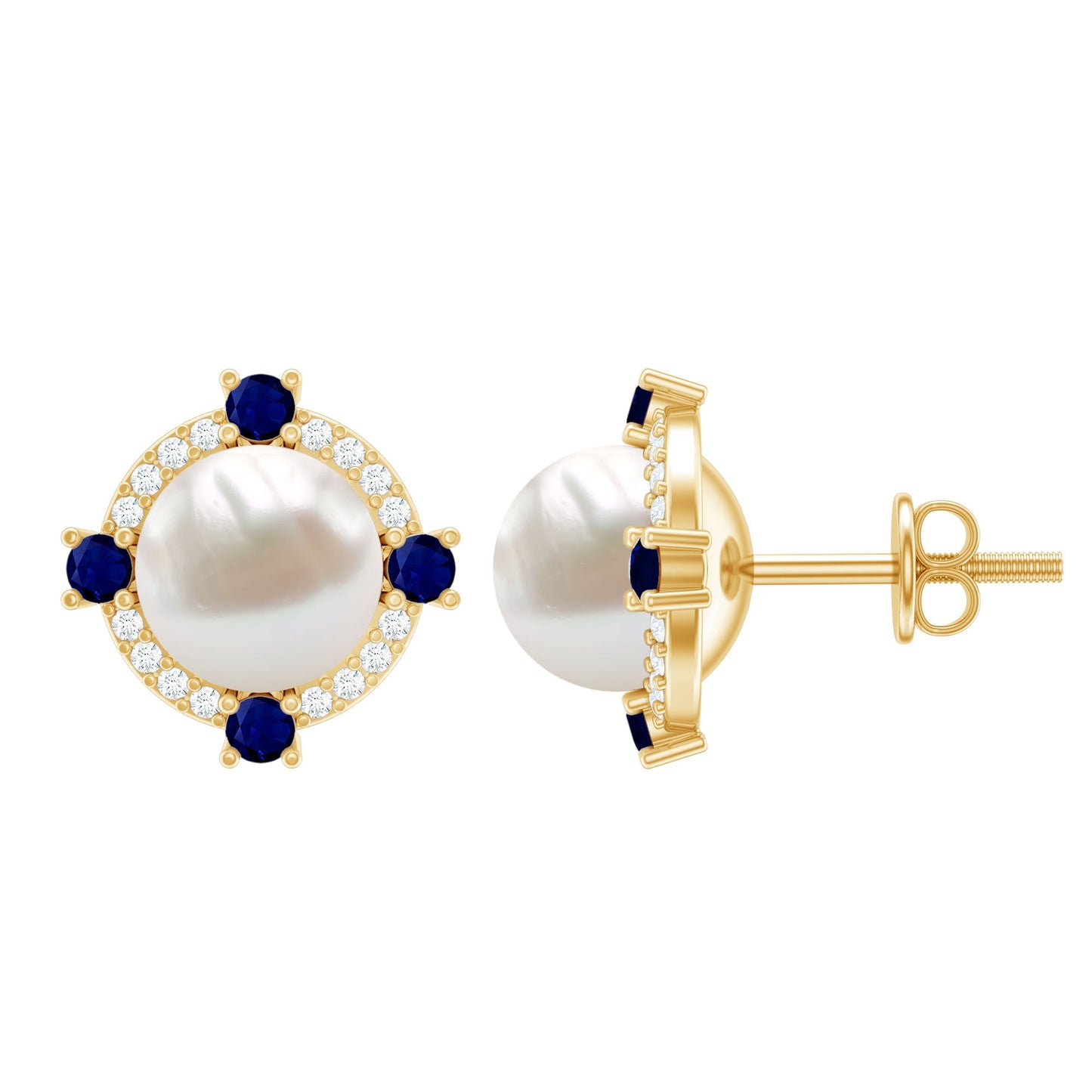 Natural Freshwater Pearl Vintage Earrings With Blue Sapphire