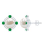 6 Carat Freshwater Pearl Bridal Stud Earrings with Emerald