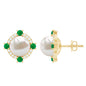 6 Carat Freshwater Pearl Bridal Stud Earrings with Emerald