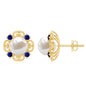 Vintage Freshwater Pearl Stud Earrings with Created Blue Sapphire