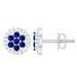 Lab Created Blue Sapphire Flower Earrings with Diamond Halo