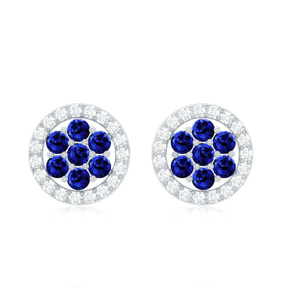 Lab Created Blue Sapphire Flower Earrings with Diamond Halo
