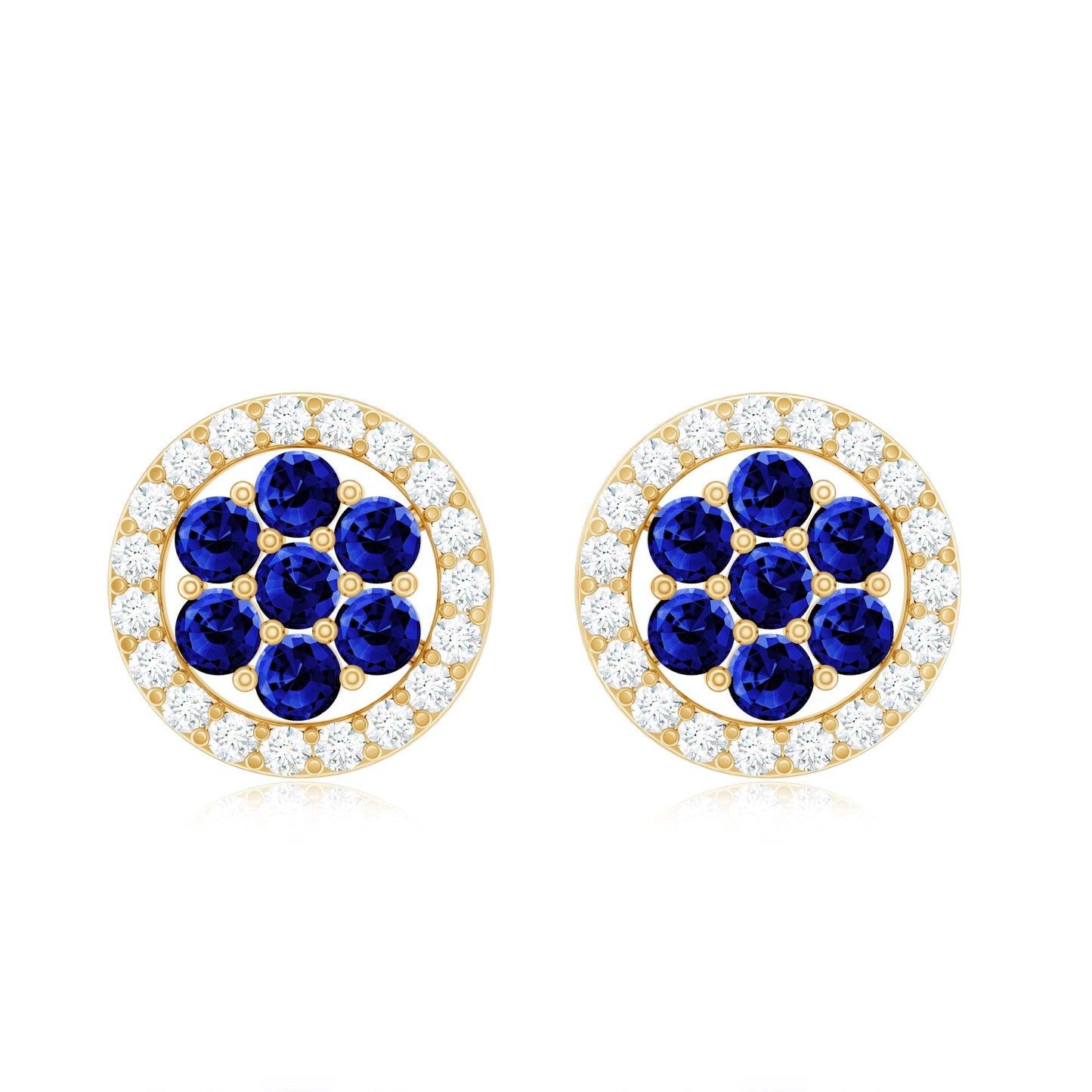 Lab Created Blue Sapphire Flower Earrings with Diamond Halo