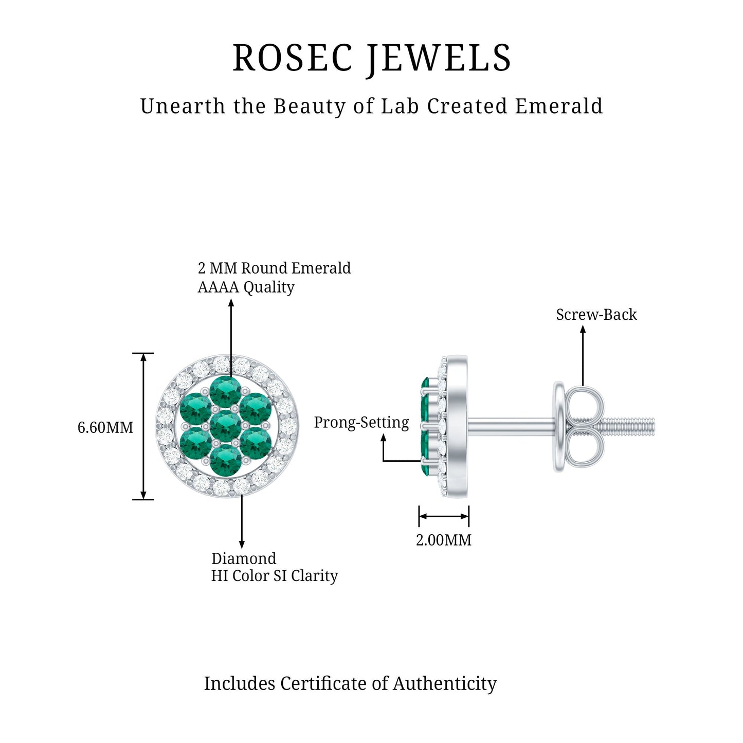 Lab Created Emerald Flower Earrings with Diamond Halo
