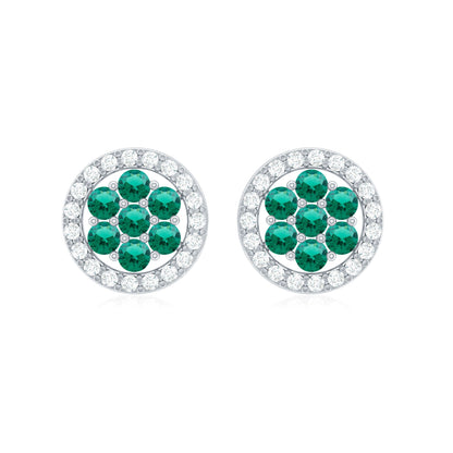 Lab Created Emerald Flower Earrings with Diamond Halo