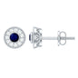 Antique Blue Sapphire and Diamond Halo Stud Earrings