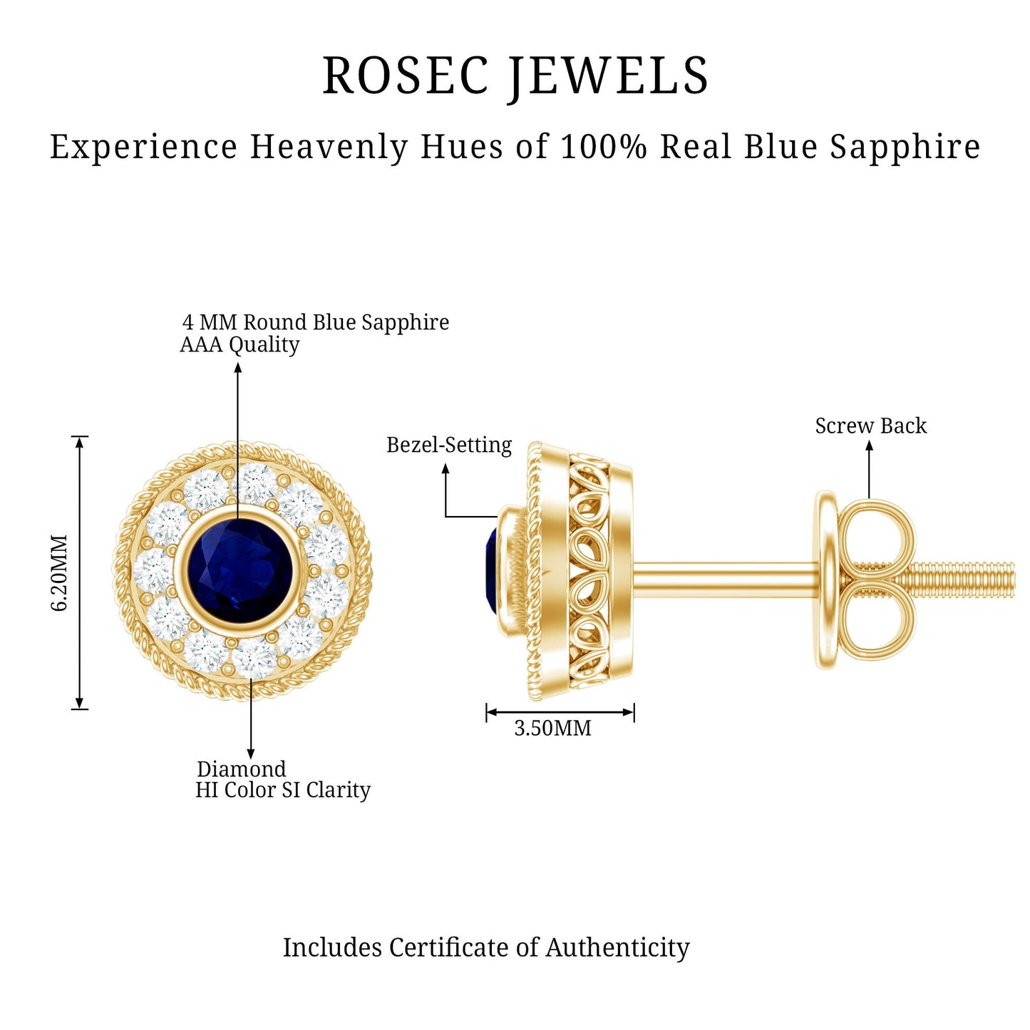 Antique Blue Sapphire and Diamond Halo Stud Earrings