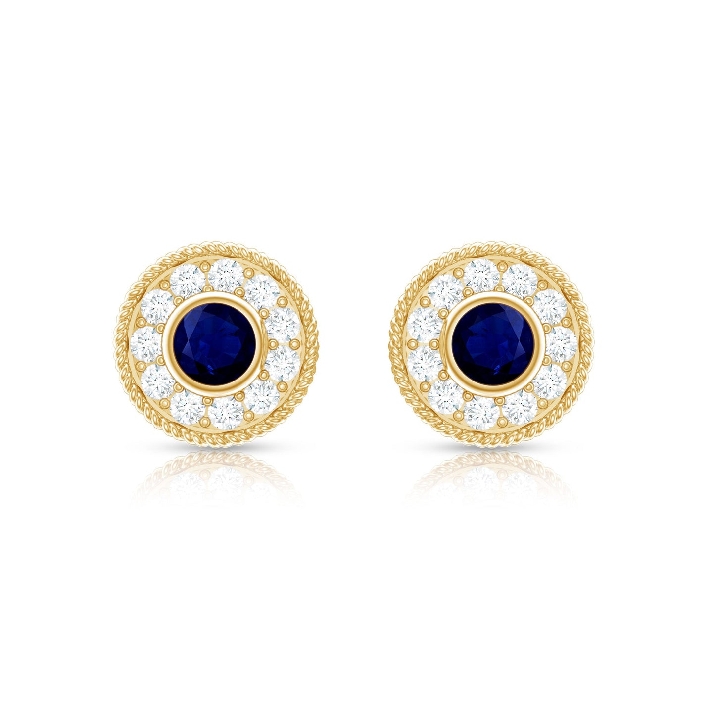 Antique Blue Sapphire and Diamond Halo Stud Earrings