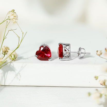 Heart Shape Lab Created Ruby Solitaire Stud Earrings