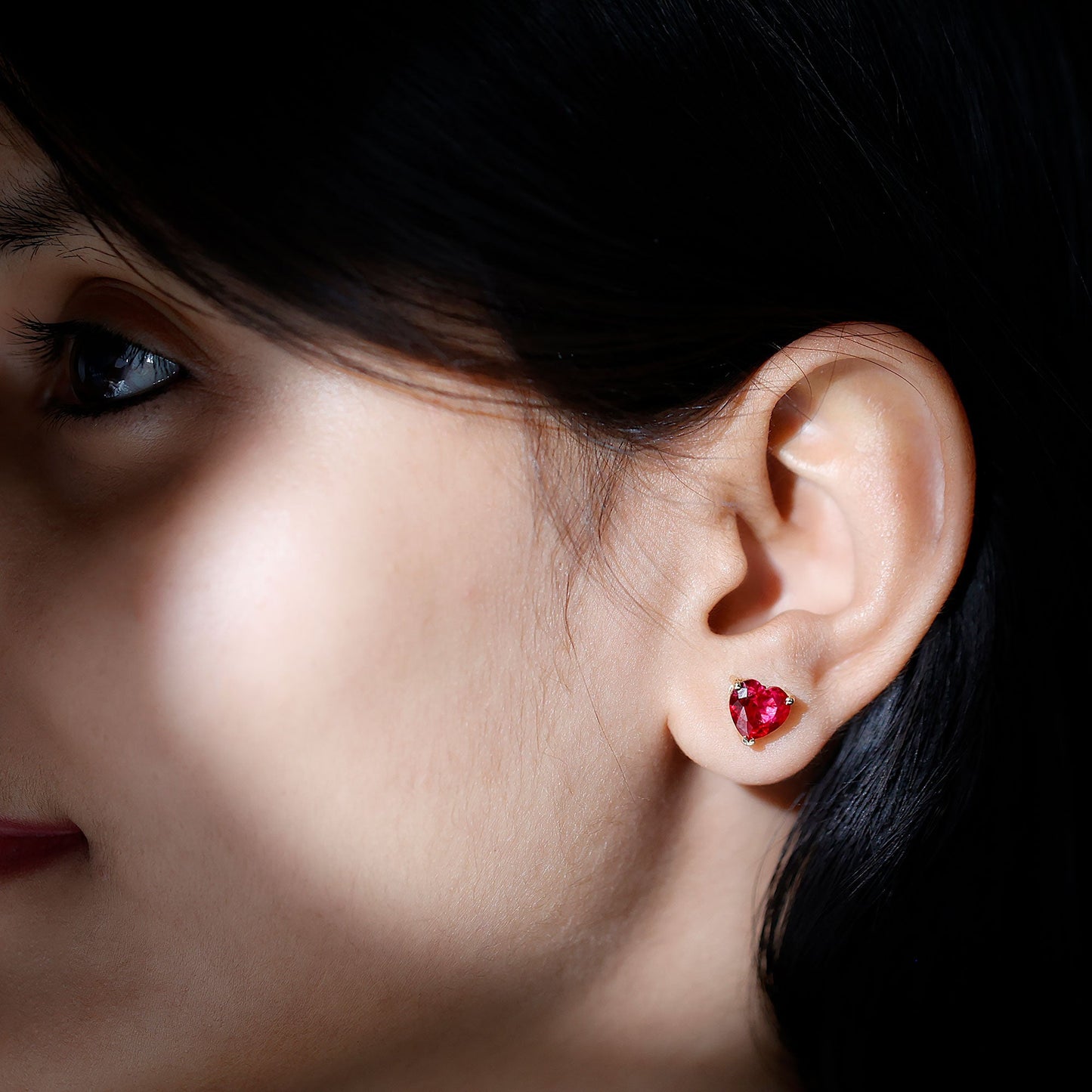 Heart Shape Lab Created Ruby Solitaire Stud Earrings
