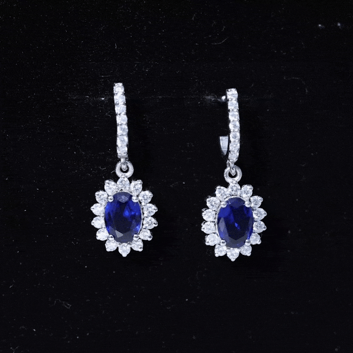 Women's Lab Grown Blue Sapphire Princess Diana Inspired Earrings
