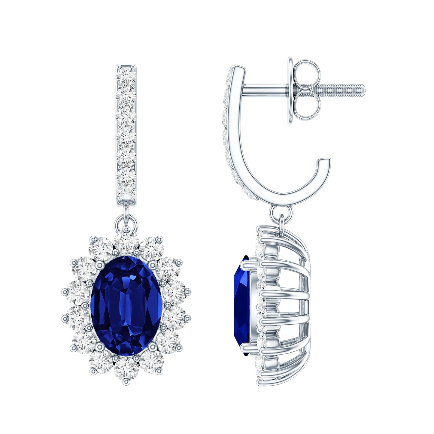 Women's Lab Grown Blue Sapphire Princess Diana Inspired Earrings