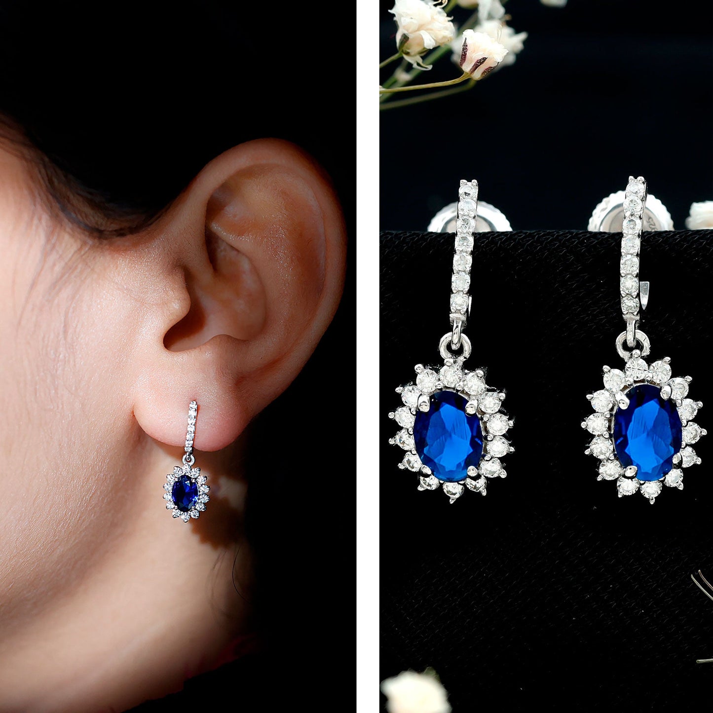 Women's Lab Grown Blue Sapphire Princess Diana Inspired Earrings