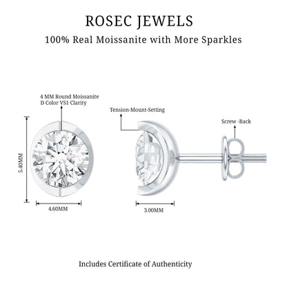 Minimalist 0.63 Carat Round Moissanite Solitaire Stud Earrings