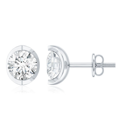 Minimalist 0.63 Carat Round Moissanite Solitaire Stud Earrings