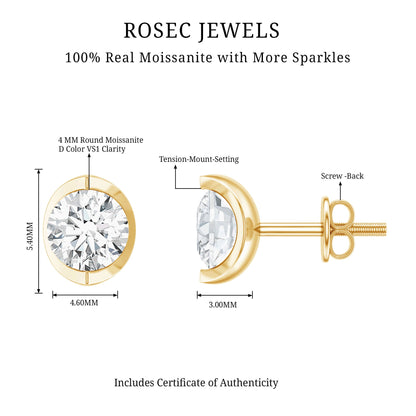 Minimalist 0.63 Carat Round Moissanite Solitaire Stud Earrings