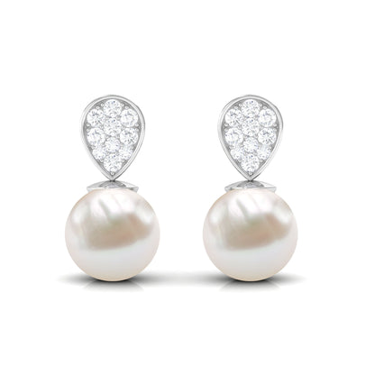 Real Freshwater Pearl and Diamond Minimal Drop Earrings
