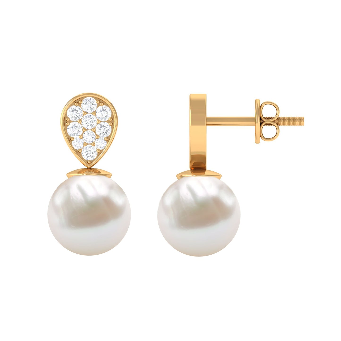 Real Freshwater Pearl and Diamond Minimal Drop Earrings