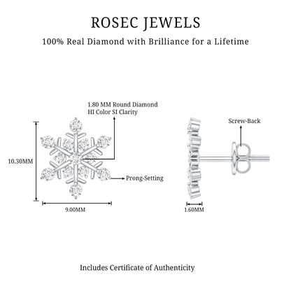 Certified Diamond Snowflake Stud Earrings with Screw Back