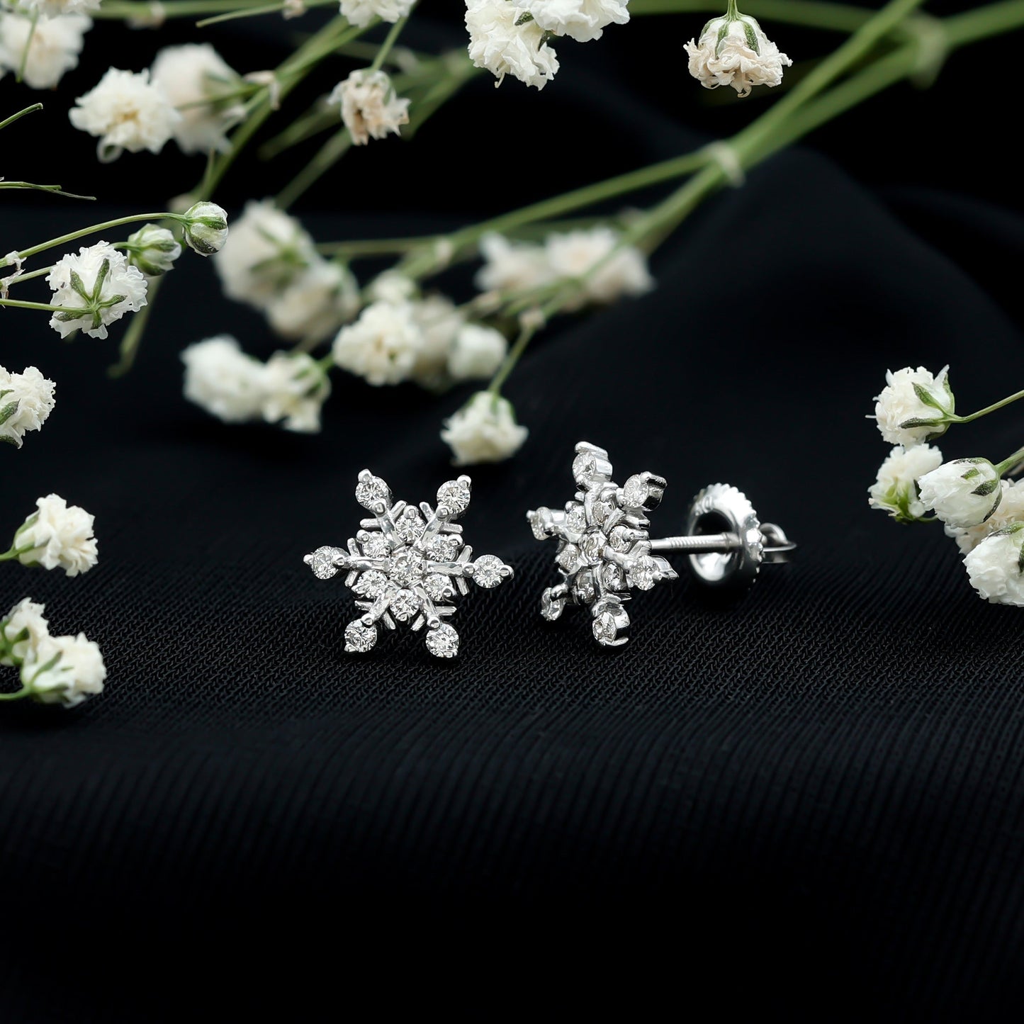 Certified Diamond Snowflake Stud Earrings with Screw Back