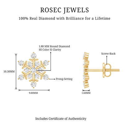 Certified Diamond Snowflake Stud Earrings with Screw Back