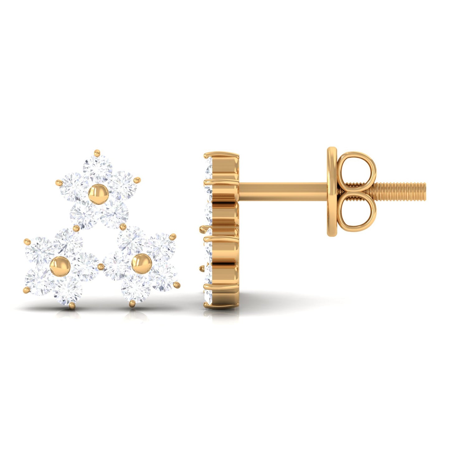 Round Cut Genuine Diamond Cluster Flower Stud Earrings