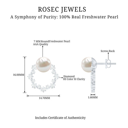 Real Freshwater Pearl and Diamond Bridal Stud Earrings