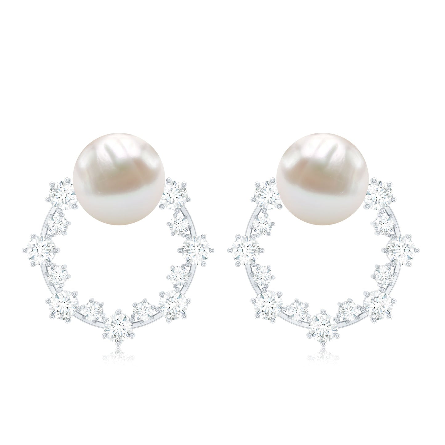 Real Freshwater Pearl and Diamond Bridal Stud Earrings