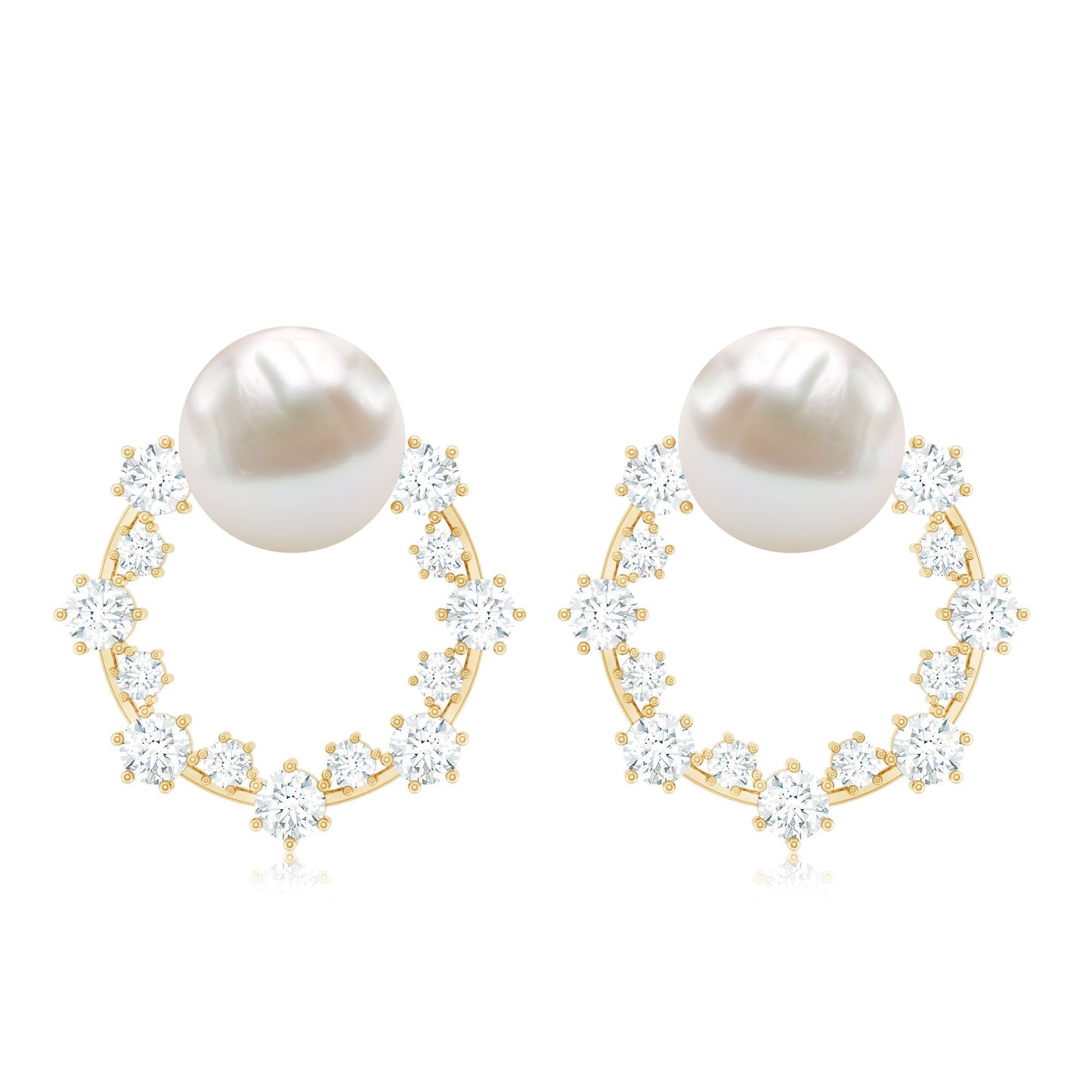 Real Freshwater Pearl and Diamond Bridal Stud Earrings