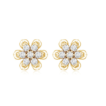 Brilliant Cut Diamond Flower Stud Earrings with Screw Back