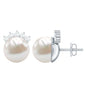 Real Freshwater White Pearl Stud Earrings with Diamonds